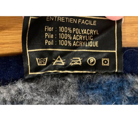 VTG Biederlack Acryl Velours Blue Ship Throw Blanket W. Germany Reversible 54x73 - Picture 4 of 4